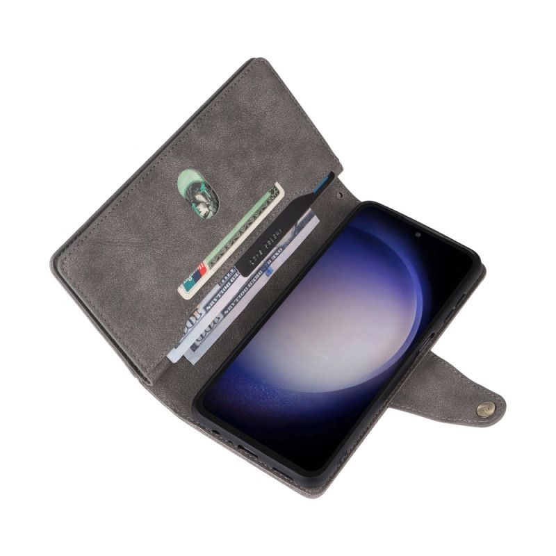 Skórzany Futerał Samsung Galaxy S25 Fe Etui Na Telefon Portfel Z Zamkiem Błyskawicznym