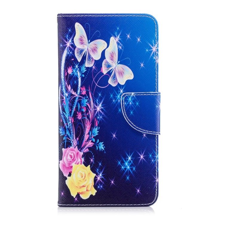 Etui Folio Huawei P20 Pro Jasnoniebieski Różowy Motyle W Nocy