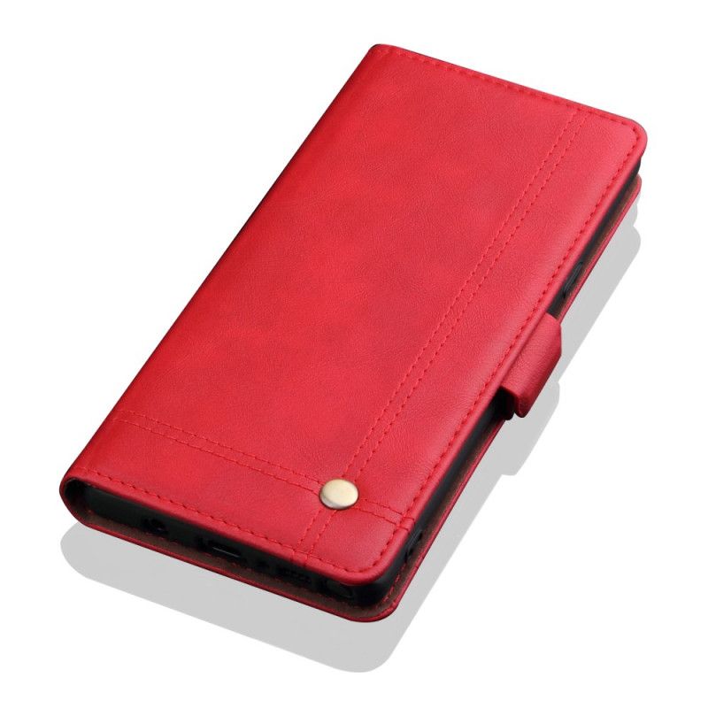 Etui Folio Samsung Galaxy Note 10 Czerwony Czarny Efekt Szytej Skóry
