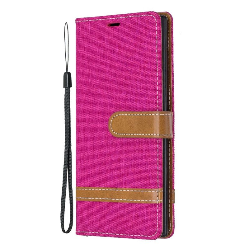 Etui Folio Samsung Galaxy Note 10 Szary Czarny Efekt Tkaniny I Skóry Ze Stringami Etui Ochronne