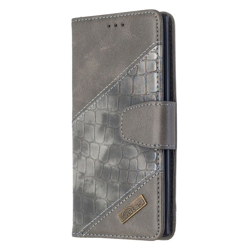 Etui Folio Samsung Galaxy Note 10 Szary Czarny Klasyczny Efekt Skóry Krokodyla