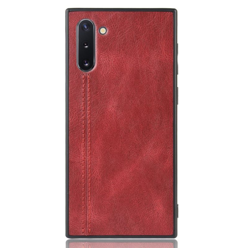 Etui Samsung Galaxy Note 10 Czerwony Czarny Efekt Szytej Skóry