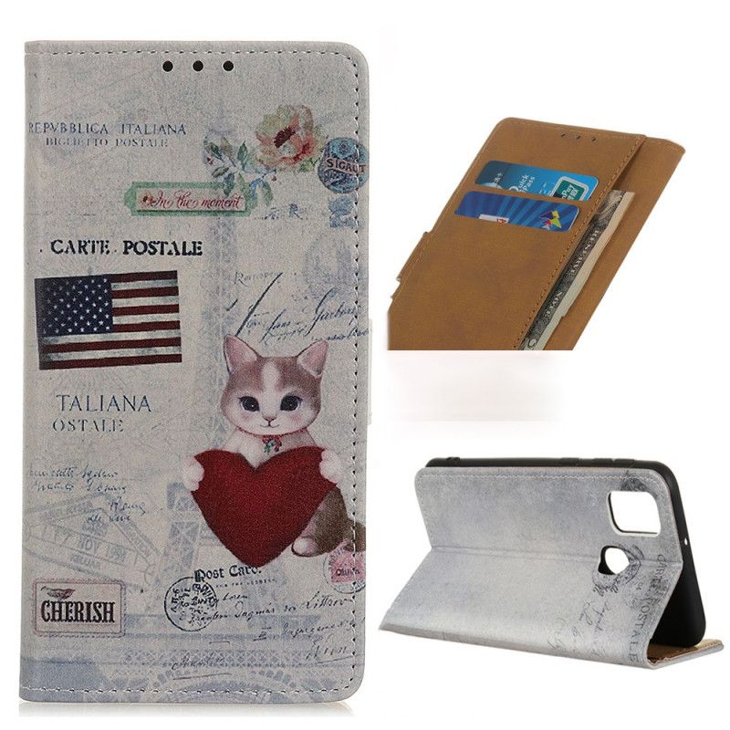 Etui Folio Samsung Galaxy M31 Podróżujący Kot Etui Ochronne