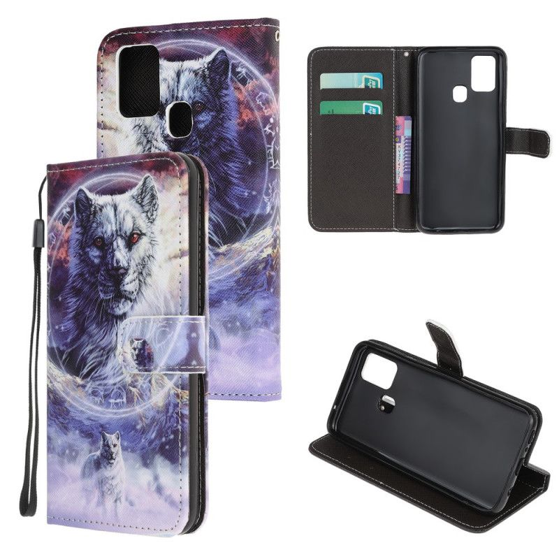 Etui Folio Samsung Galaxy M31 Wilk Zimą Ze Stringami Etui Ochronne