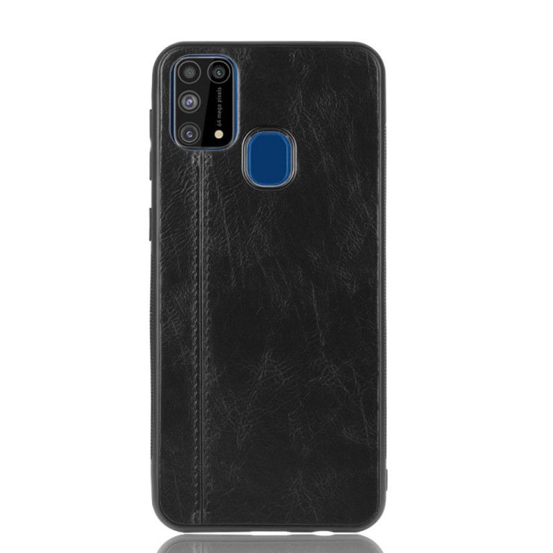 Etui Samsung Galaxy M31 Granatowy Czarny Efekt Szytej Skóry