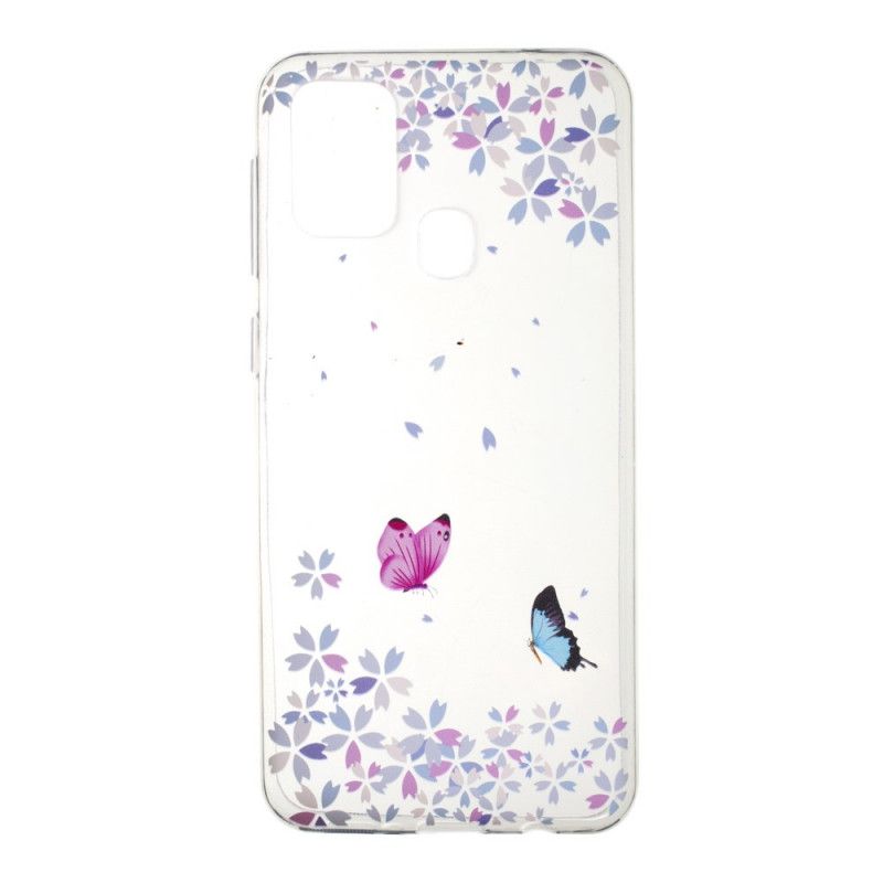 Etui Samsung Galaxy M31 Przezroczyste Motyle I Kwiaty Etui Ochronne