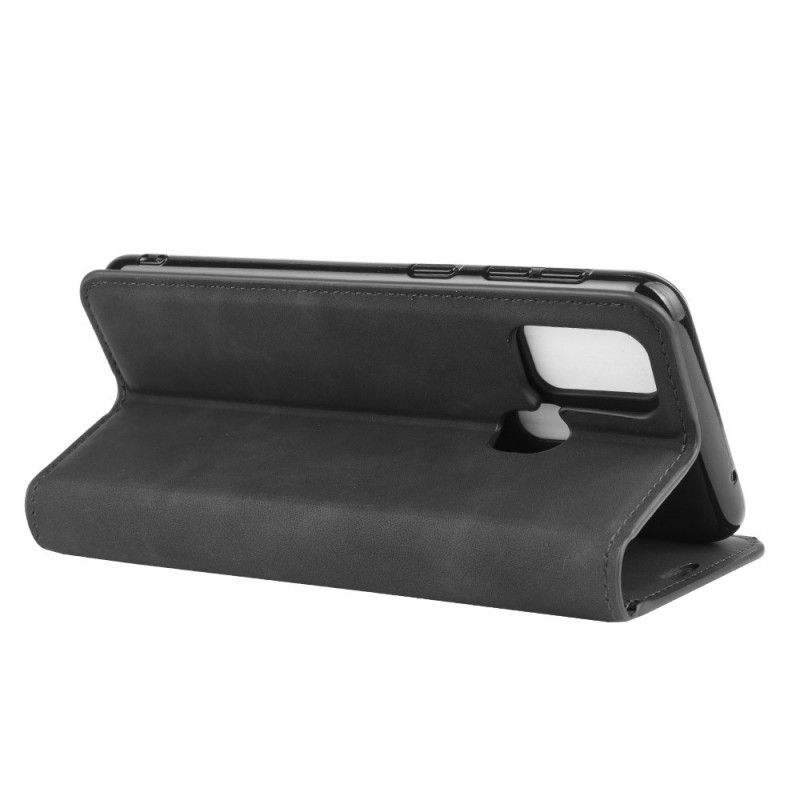 Flip Kotelot Samsung Galaxy M31 Szary Czarny Efekt Miękkiej Skóry Etui Ochronne