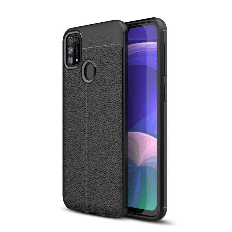 Futerały Samsung Galaxy M31 Czerwony Czarny Efekt Skóry Z Podwójną Linią Liczi