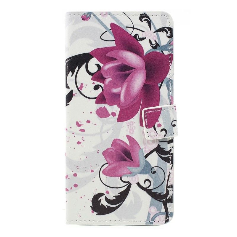 Etui Folio Samsung Galaxy A7 Różowy Magenta Tropikalne Kwiaty Etui Ochronne