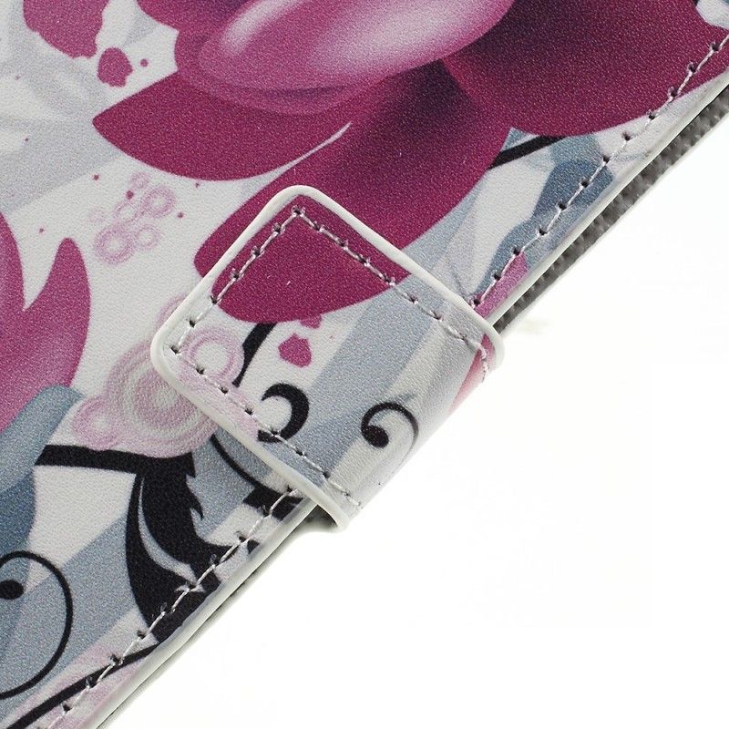 Etui Folio Samsung Galaxy A7 Różowy Magenta Tropikalne Kwiaty Etui Ochronne