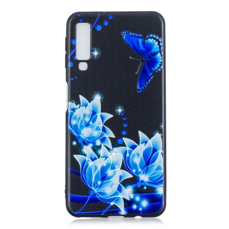Etui Samsung Galaxy A7 Motyle I Niebieskie Kwiaty Etui Ochronne