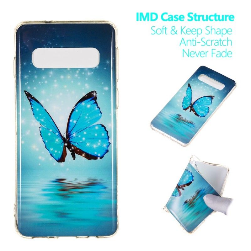 Etui Samsung Galaxy S10 Fluorescencyjny Niebieski Motyl Etui Ochronne