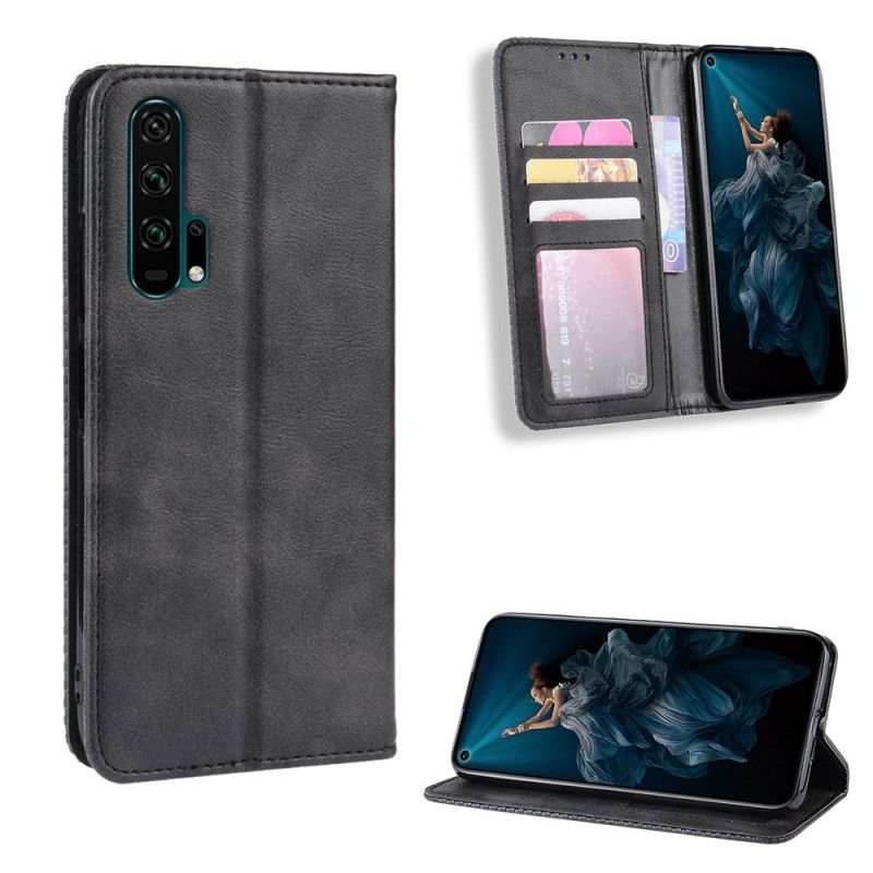 Flip Kotelot Honor 20 Pro Czerwony Czarny Stylizowany Efekt Skóry W Stylu Vintage Etui Ochronne