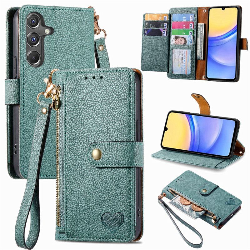 Etui Folio Do Samsung Galaxy A15 5g Wzór Serca I Ochrona Rfid