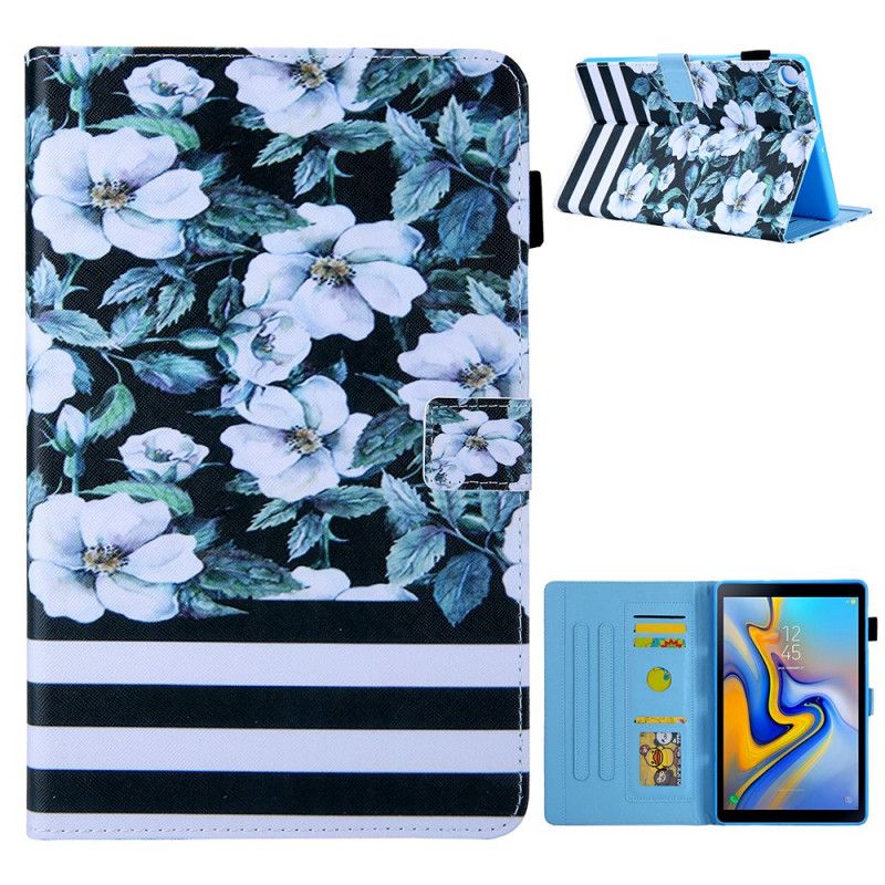 Etui Folio Samsung Galaxy Tab A7 Biały Czarny Motyw Kwiatowy Etui Ochronne