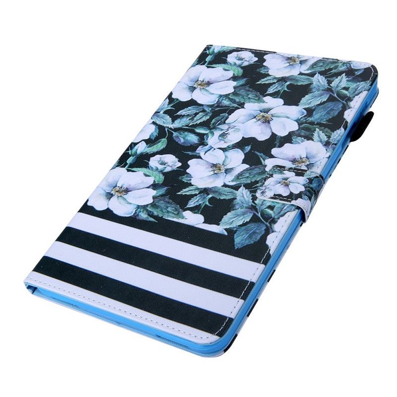 Etui Folio Samsung Galaxy Tab A7 Biały Czarny Motyw Kwiatowy Etui Ochronne