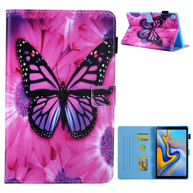 Etui Folio Samsung Galaxy Tab A7 Ciemnoniebieski Magenta Motyl Kwiatowy Etui Ochronne