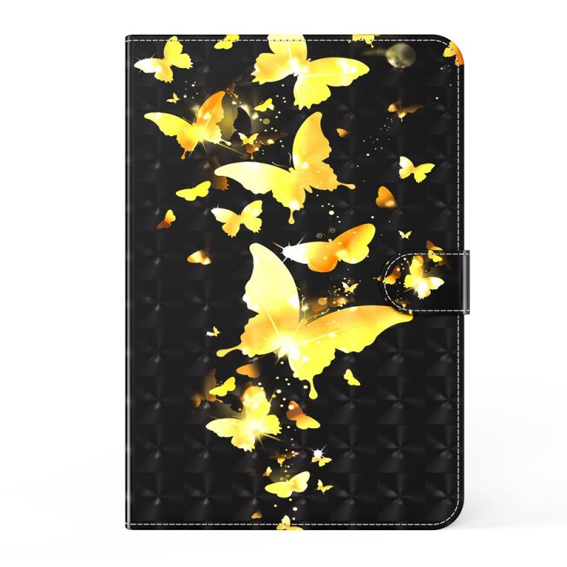 Etui Folio Samsung Galaxy Tab A7 Złoty Jasnoniebieski Motyle Światła Punktowego Etui Ochronne
