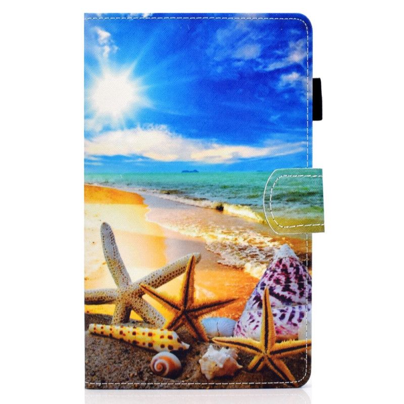 Skórzany Futerał Samsung Galaxy Tab A7 Jasnoniebieski Ciemnoniebieski Etui na Telefon Fajna Plaża