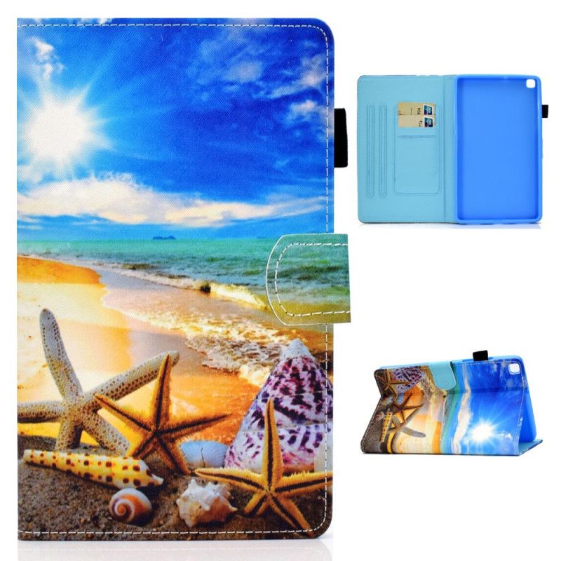 Skórzany Futerał Samsung Galaxy Tab A7 Jasnoniebieski Ciemnoniebieski Etui na Telefon Fajna Plaża