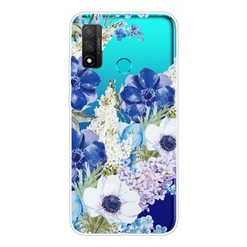Etui Huawei P Smart 2020 Przezroczyste Niebieskie Kwiaty Akwarelowe