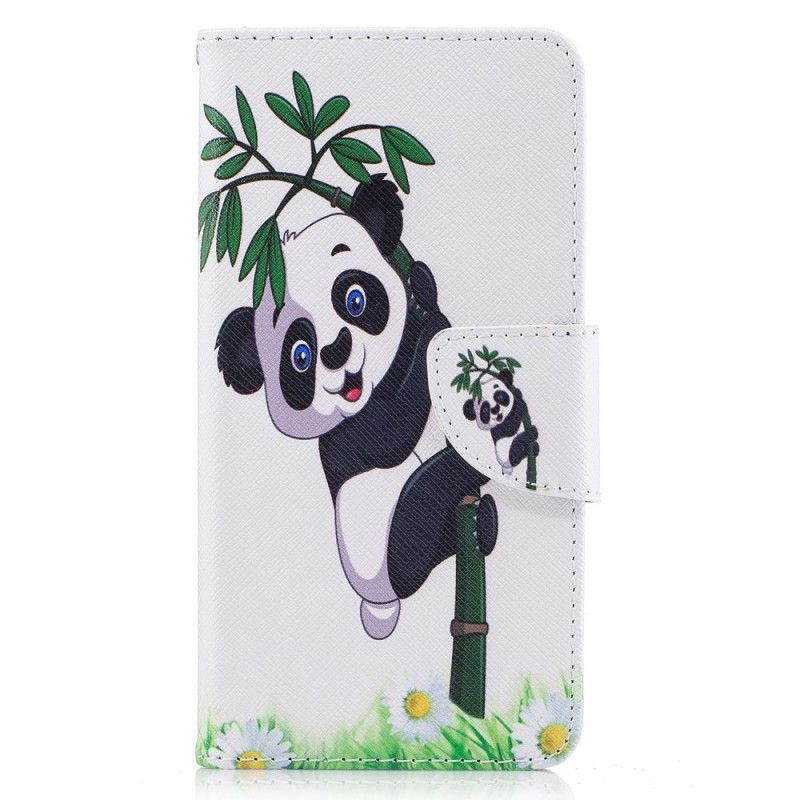 Skórzany Futerał Huawei Y6 2017 Etui na Telefon Panda Na Bambusie