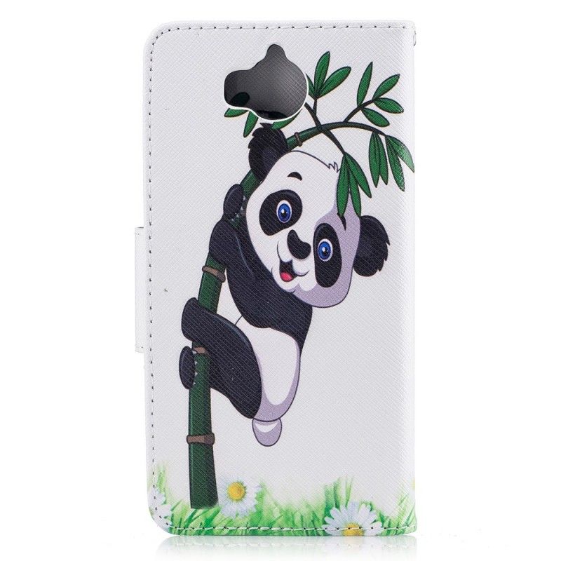 Skórzany Futerał Huawei Y6 2017 Etui na Telefon Panda Na Bambusie