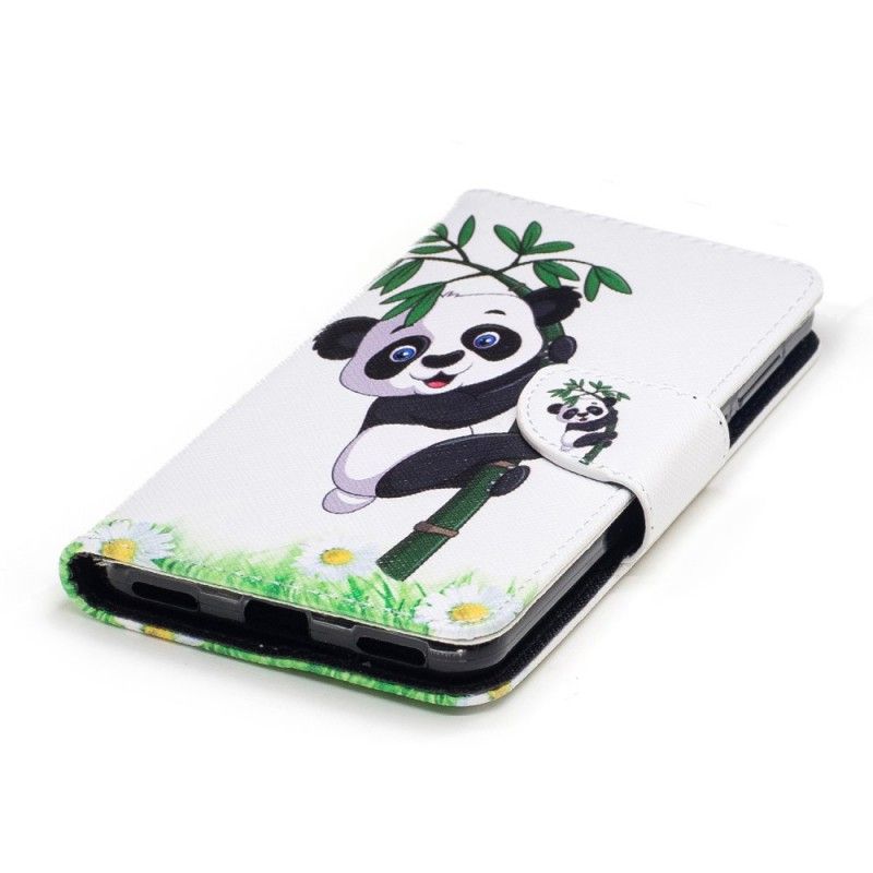 Skórzany Futerał Huawei Y6 2017 Etui na Telefon Panda Na Bambusie