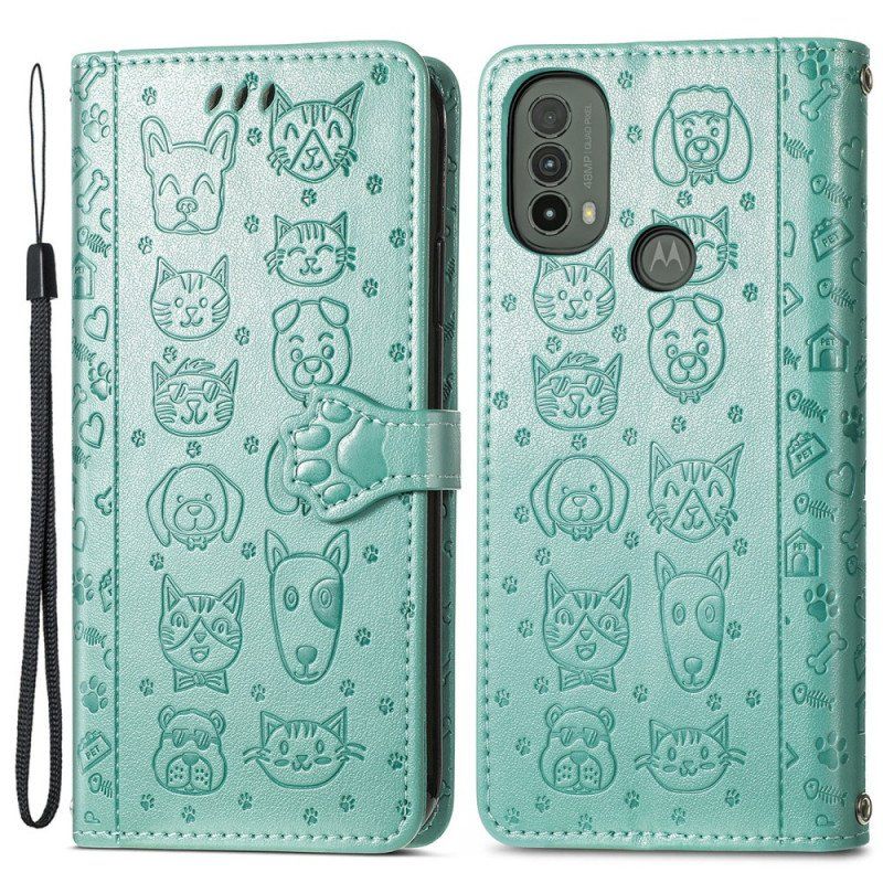 Etui Folio do Moto E40 / E30 / E20 Animowane Zwierzęta