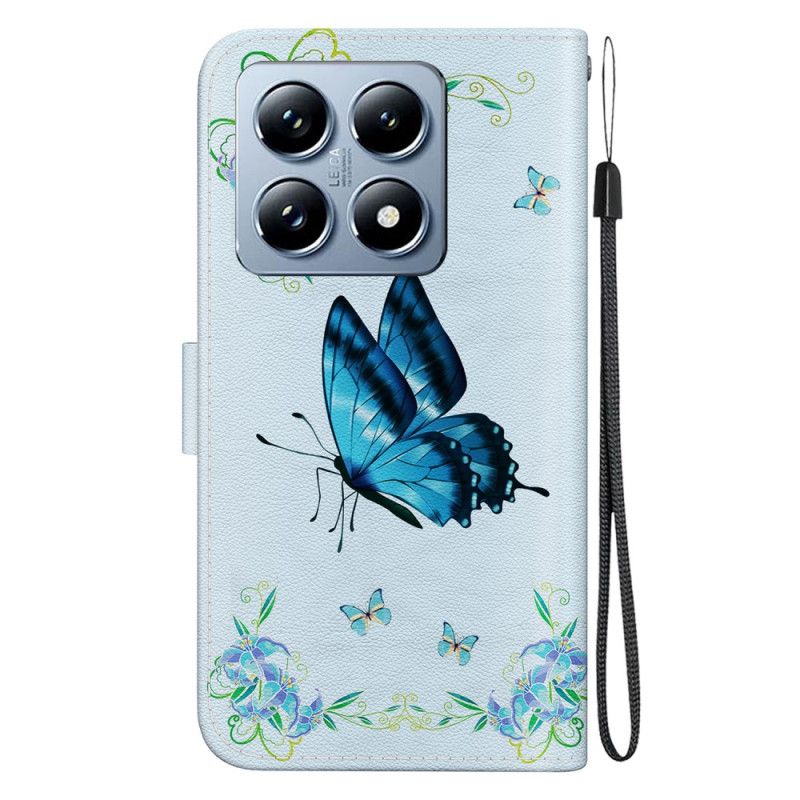 Etui Folio Xiaomi 14t Niebieski Motyl I Kwiaty Etui Ochronne