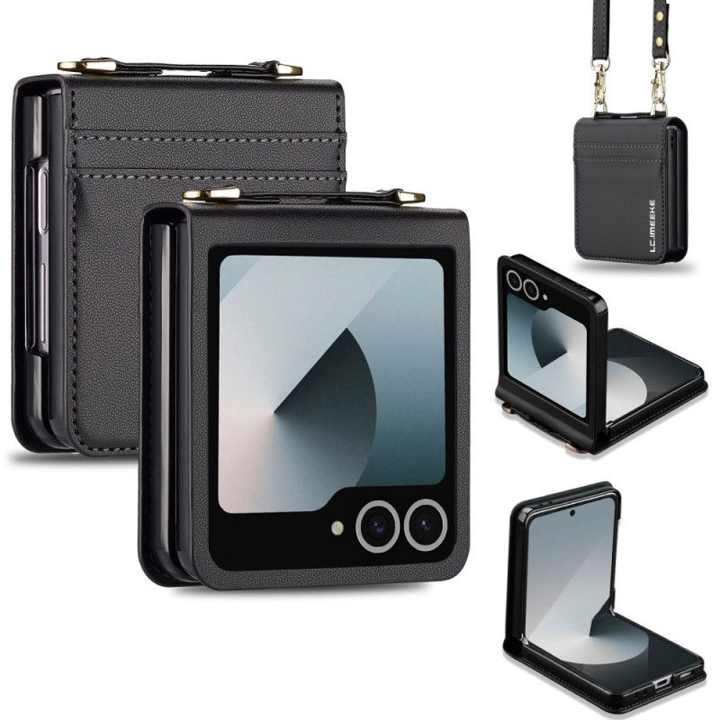 Case Samsung Galaxy Z Flip 7 Etui Na Telefon Skórzany Uchwyt Na Karty I Pasek Na Ramię