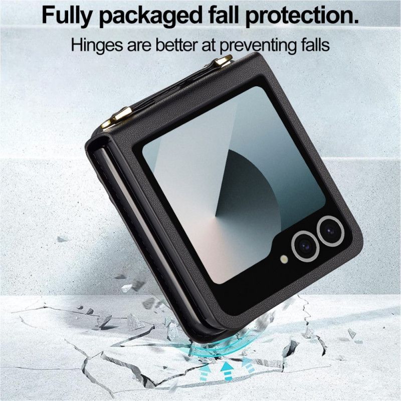 Case Samsung Galaxy Z Flip 7 Etui Na Telefon Skórzany Uchwyt Na Karty I Pasek Na Ramię