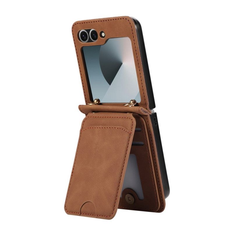 Case Samsung Galaxy Z Flip 7 Etui Na Telefon Skórzany Uchwyt Na Karty I Pasek Na Ramię