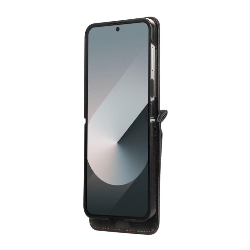 Case Samsung Galaxy Z Flip 7 Etui Na Telefon Skórzany Uchwyt Na Karty I Pasek Na Ramię