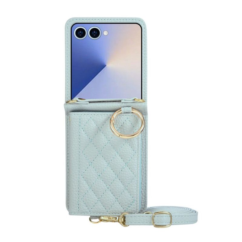 Etui Samsung Galaxy Z Flip 7 Pikowany Portfel Z Paskiem Na Ramię Etui Ochronne