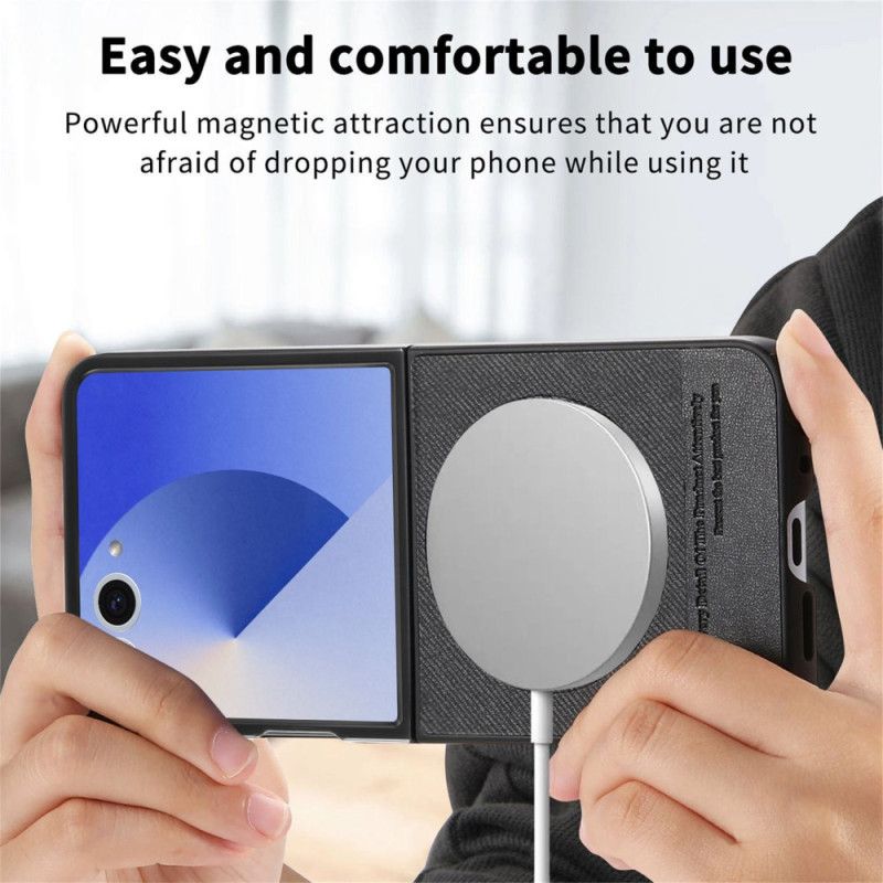 Etui Samsung Galaxy Z Flip 7 Teksturowana Skóra Dżinsowa Kompatybilna Z Magsafe