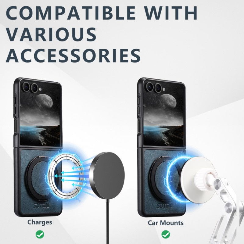 Etui Samsung Galaxy Z Flip 7 Zgodny Z Magsafe Efekt Skóry Uchwyt Na Pierścionek Suteni