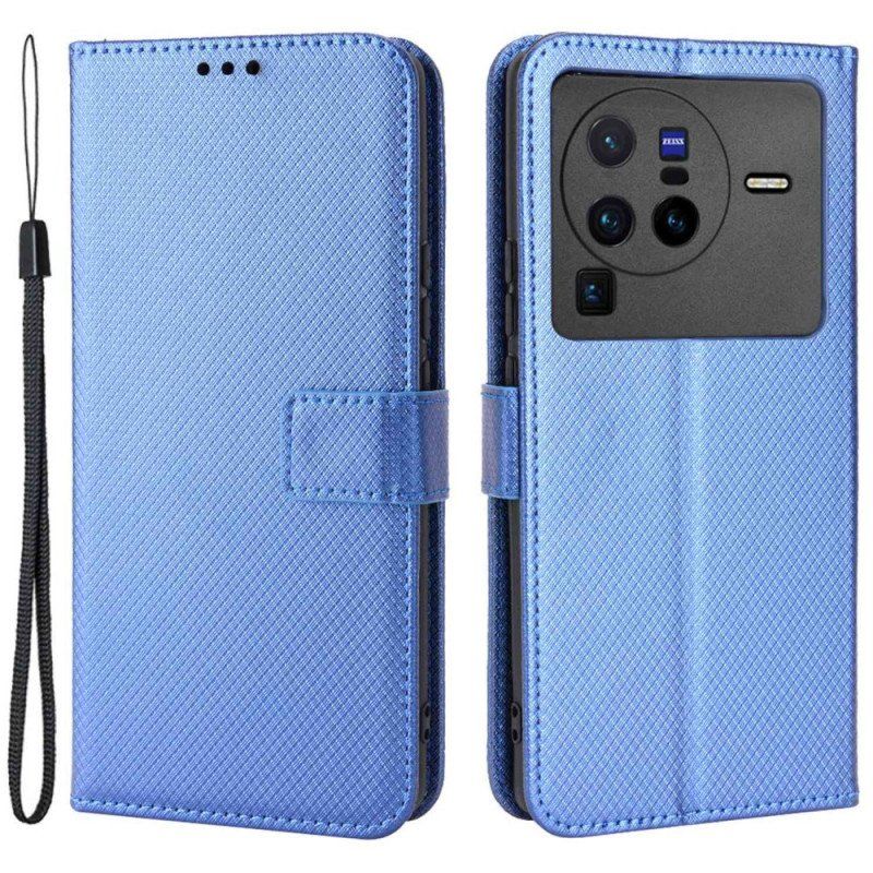 Etui Folio do Vivo X80 Pro z Łańcuch Pasek Z Włókna Węglowego