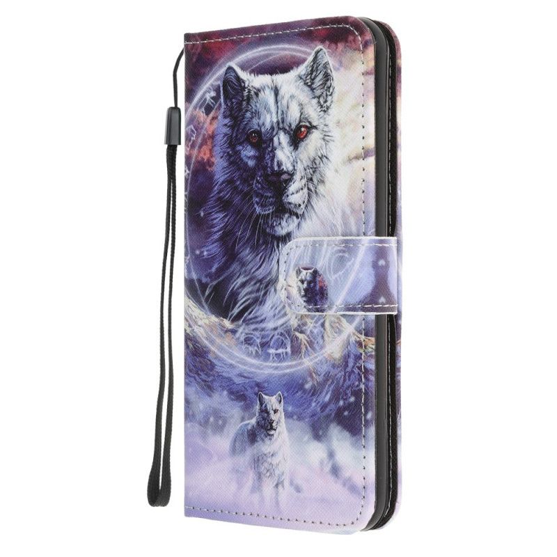 Etui Folio Samsung Galaxy A31 Wilk Zimą Ze Stringami