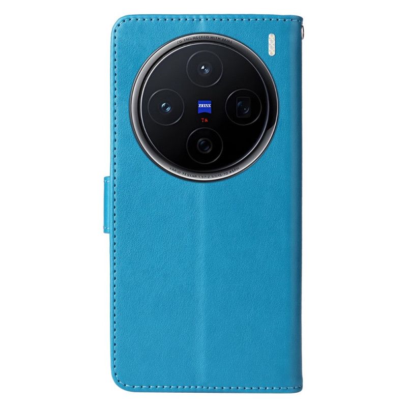 Skórzany Futerał Vivo X200 Etui Na Telefon Kwiatowy Wzór Motyla