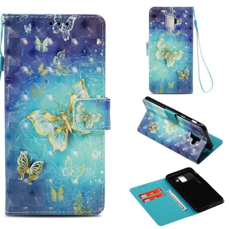 Etui Folio Samsung Galaxy A6 3D Złote Motyle Etui Ochronne