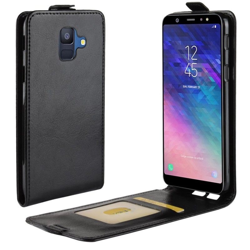 Etui Folio Samsung Galaxy A6 Czerwony Czarny Efekt Składanej Skóry