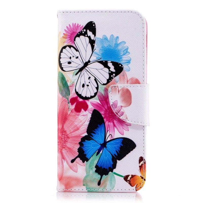 Etui Folio Samsung Galaxy A6 Jasnoniebieski Różowy Malowane Motyle I Kwiaty