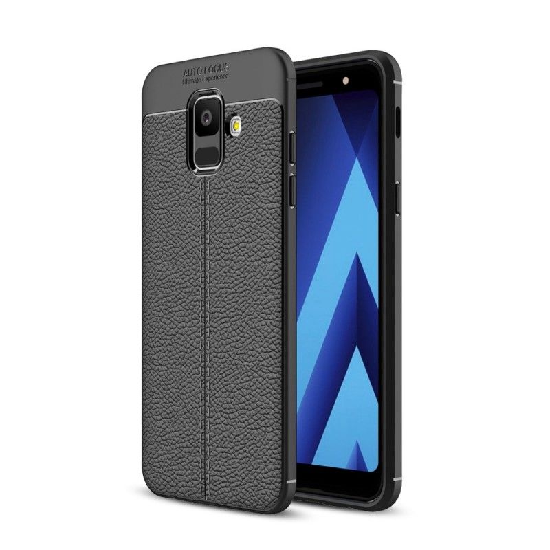 Etui Samsung Galaxy A6 Szary Czarny Efekt Skóry Z Podwójną Linią Liczi Etui Ochronne