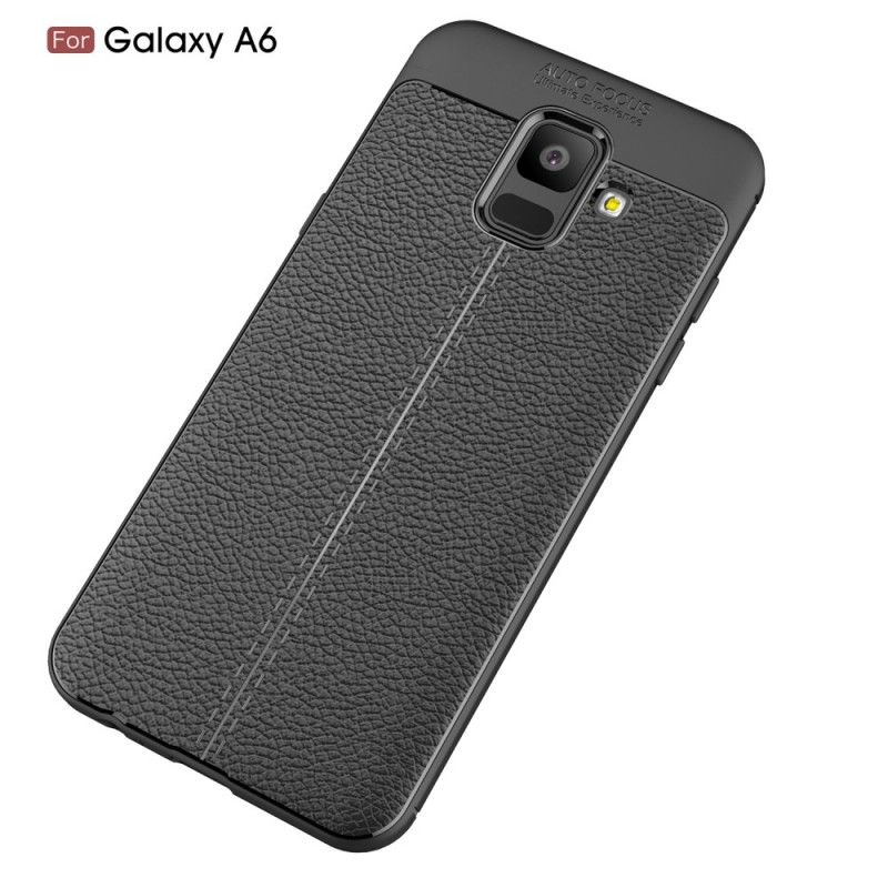 Etui Samsung Galaxy A6 Szary Czarny Efekt Skóry Z Podwójną Linią Liczi Etui Ochronne