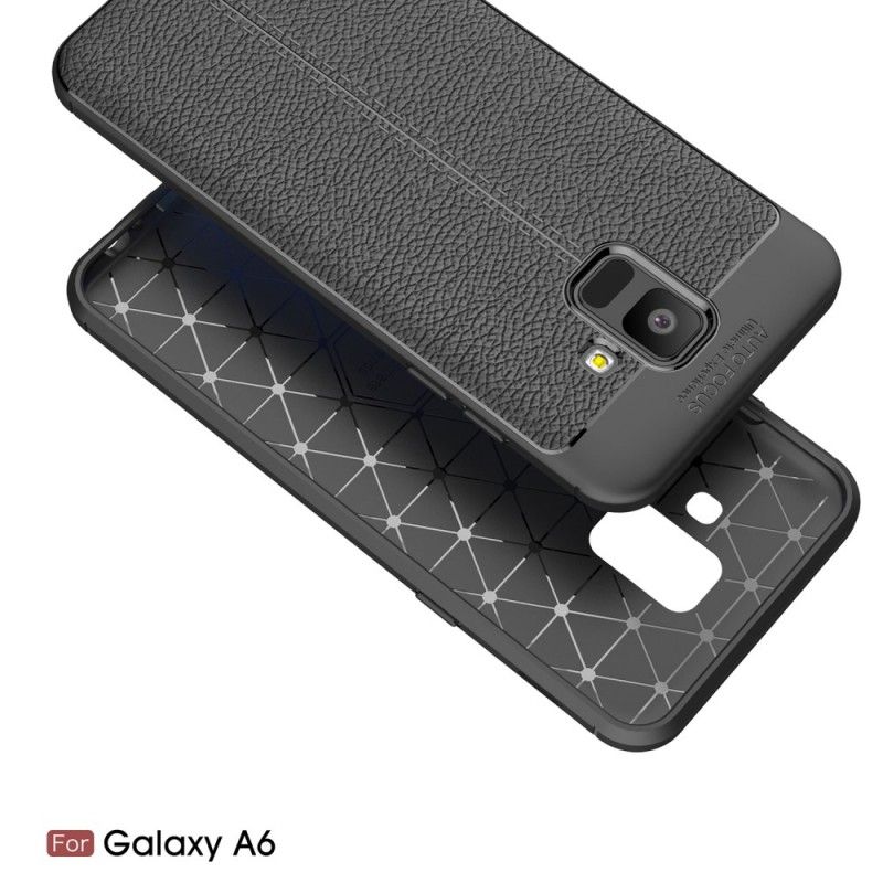 Etui Samsung Galaxy A6 Szary Czarny Efekt Skóry Z Podwójną Linią Liczi Etui Ochronne