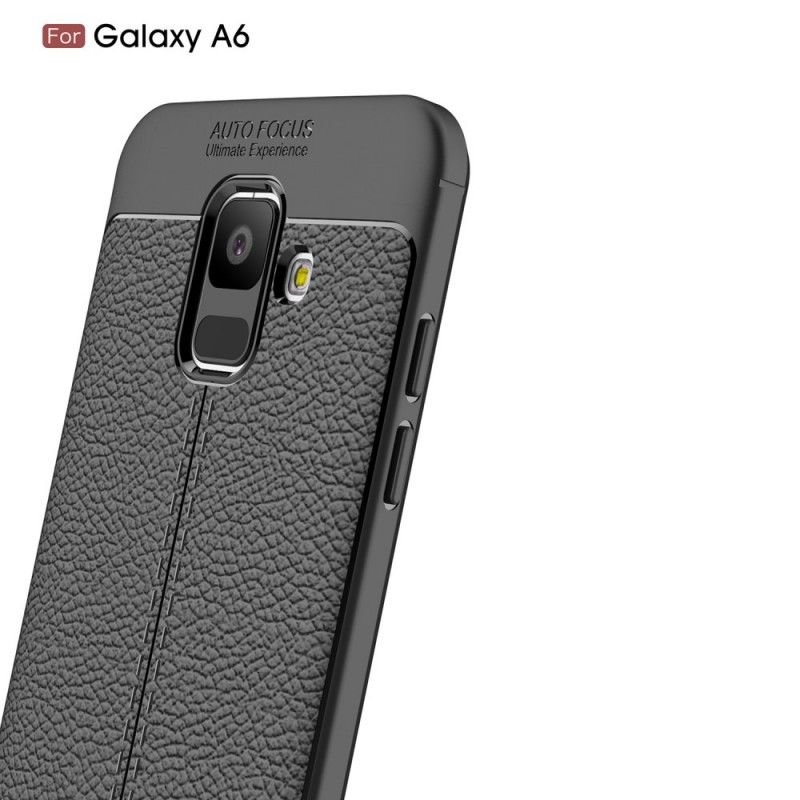 Etui Samsung Galaxy A6 Szary Czarny Efekt Skóry Z Podwójną Linią Liczi Etui Ochronne