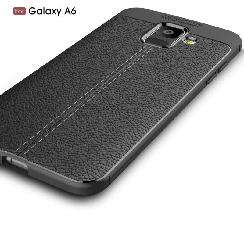 Etui Samsung Galaxy A6 Szary Czarny Efekt Skóry Z Podwójną Linią Liczi Etui Ochronne