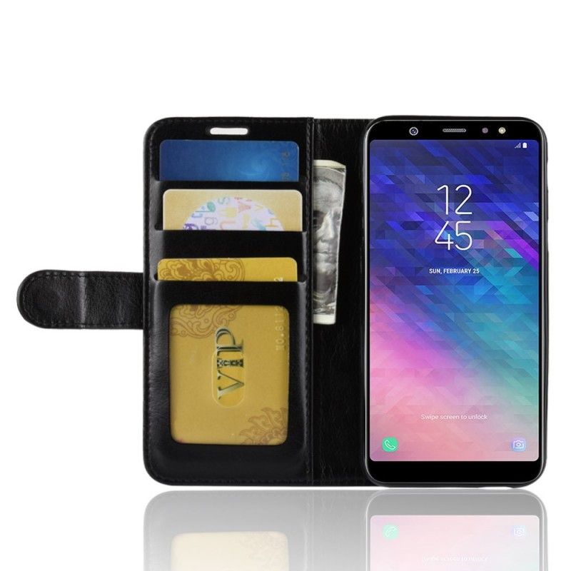 Skórzany Futerał Samsung Galaxy A6 Biały Czarny Etui na Telefon Efekt Skóry