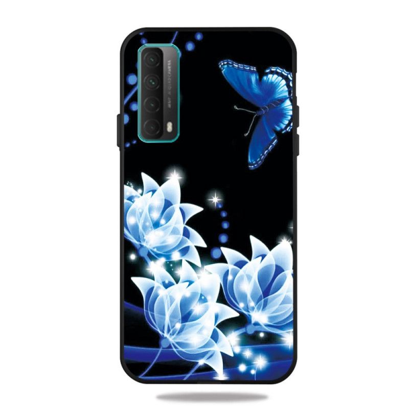 Etui Huawei P Smart 2021 Motyle I Niebieskie Kwiaty